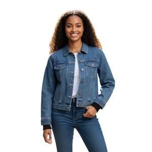 AO.LA Alice‎ & Olivia Jean Jacket Women Sz M Detachable Cuffs Sleeves Boho Denim